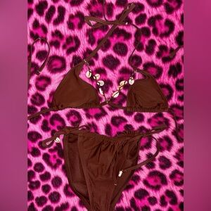 Women's Brown Shell-Accent String Bikini